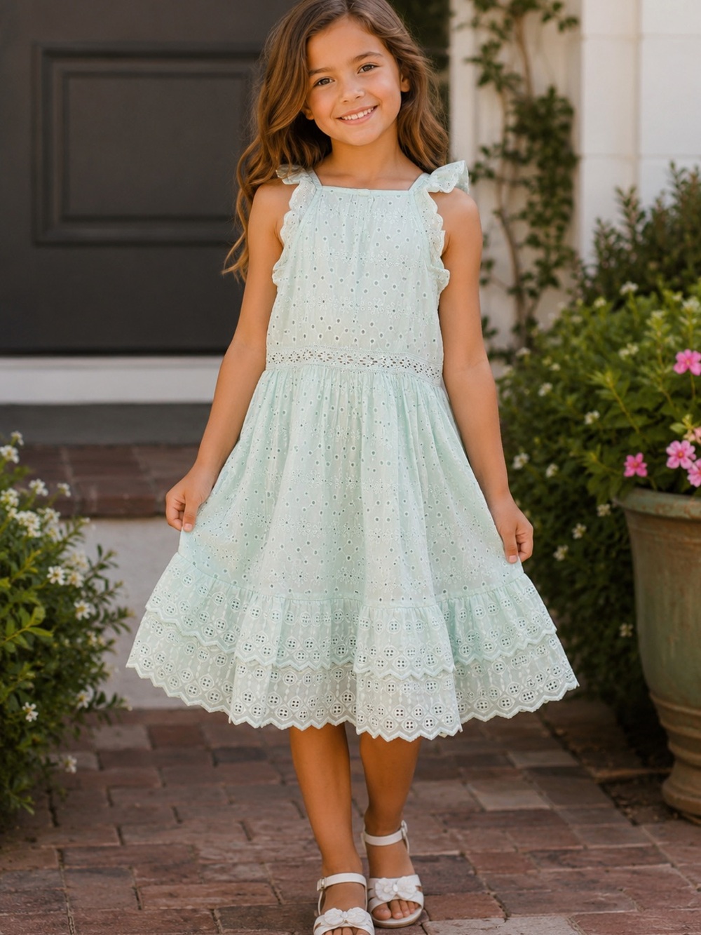 NWT GapKids Mint Green Eyelet Dress M Ruffle Sleeve | Sweet Details